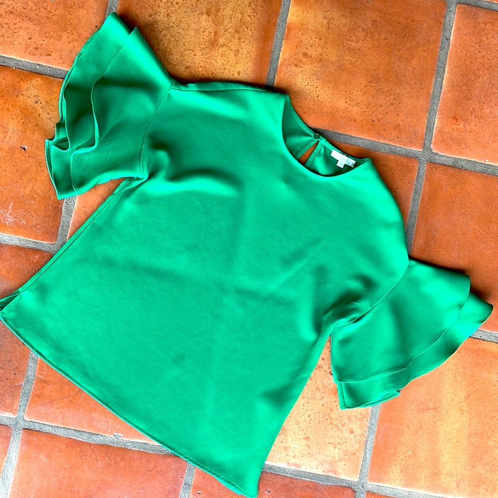 Festive frilly sleeved top in kelly green